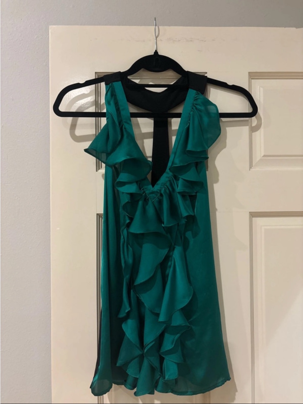 Arden B Teal Ruffle V-Neck Sleeveless Top